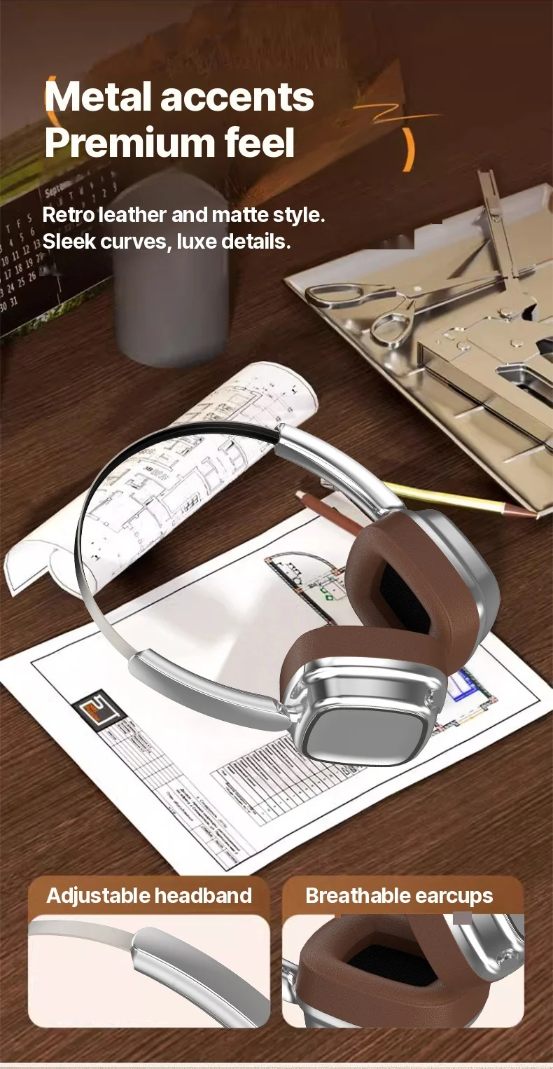 Cuffie Wireless Retro Over-Ear Bluetooth 5.4 Stereo Bass