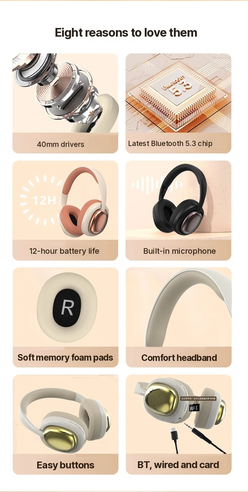 Trådlösa Bluetooth-hörlurar med FM-radio och stereoljud