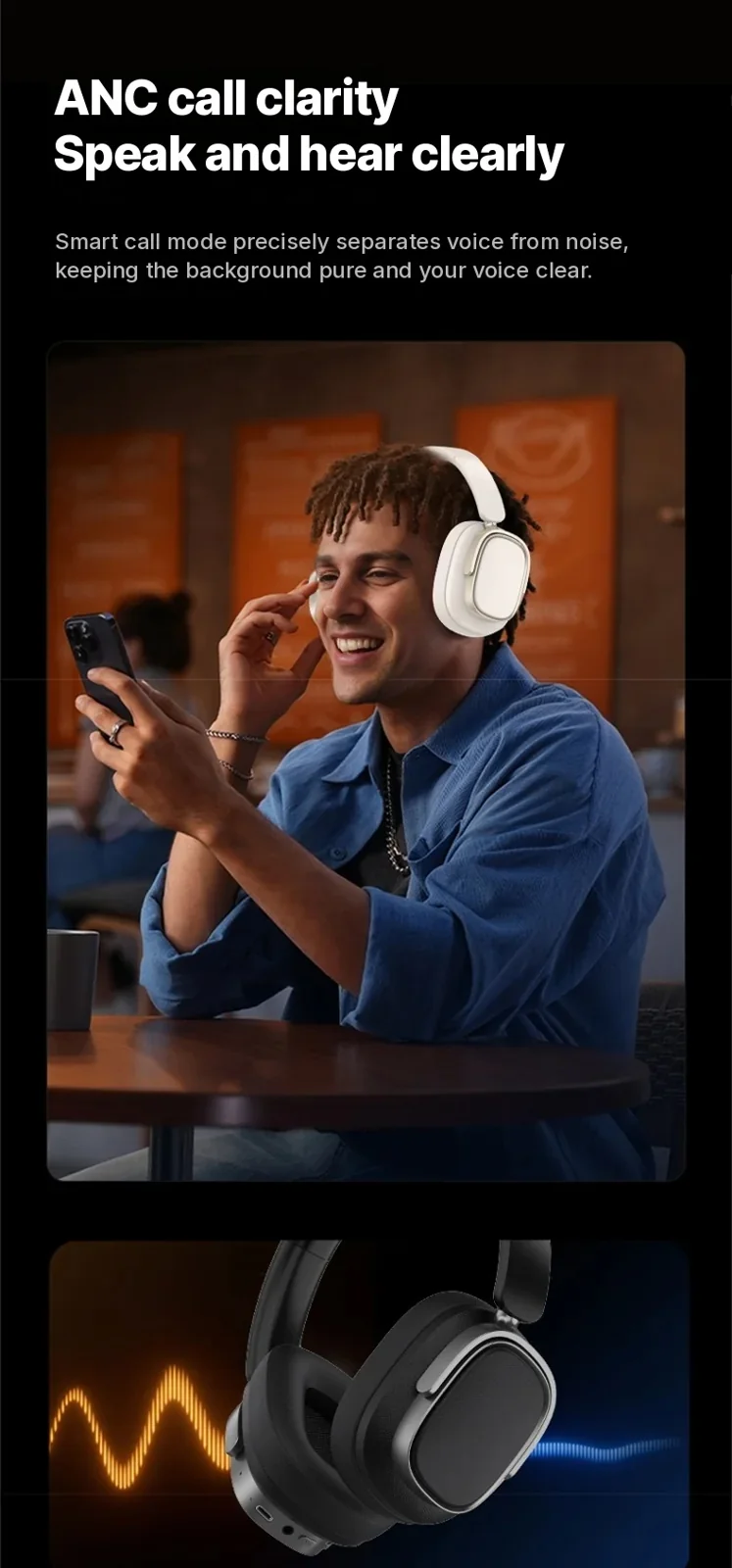 Over-Ear Wireless Headphones with Active Noise Cancelling and 35H Battery