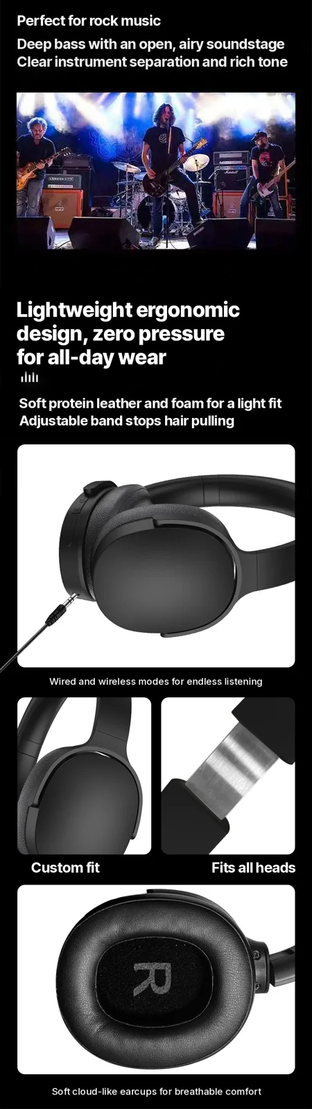 Active Noise Cancelling Wireless Bluetooth Headphones Over-Ear Long Battery Life