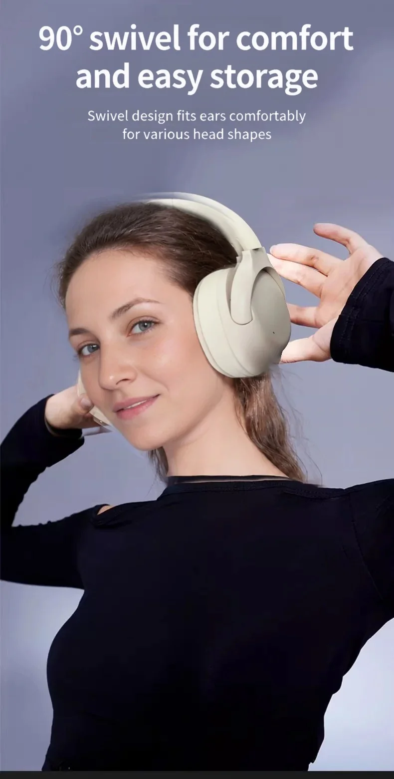 Active Noise Cancelling Wireless Bluetooth Headphones Over Ear Long Battery Life