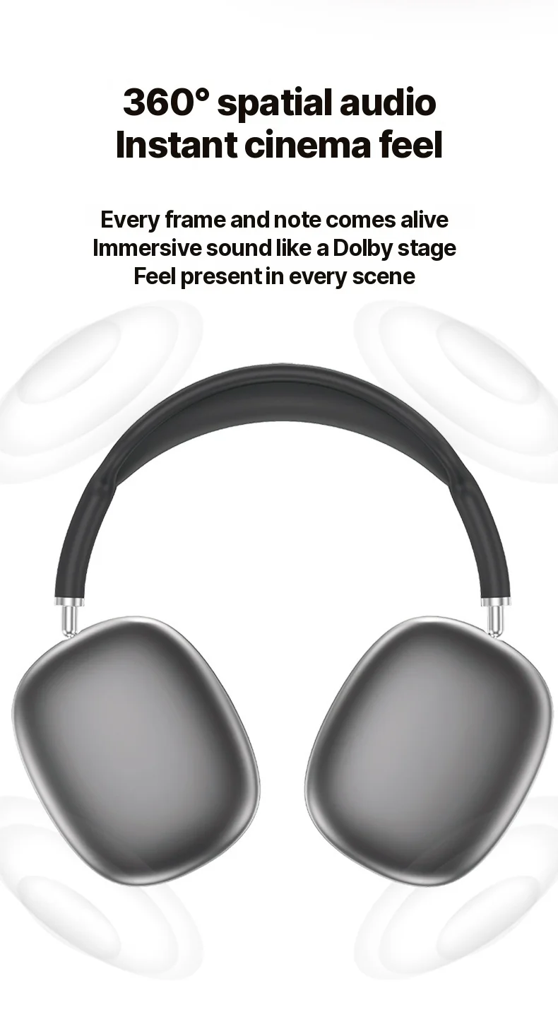 Cuffie Wireless Bluetooth Over-Ear con Bassi Profondi e Ricarica Type-C