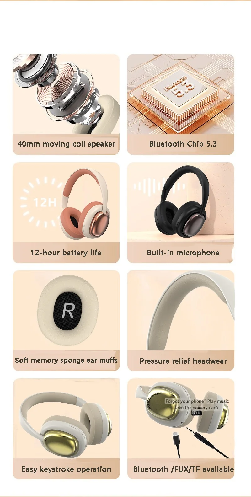 Bežične nadušne slušalice s Bluetoothom 5.3 i dugim trajanjem baterije