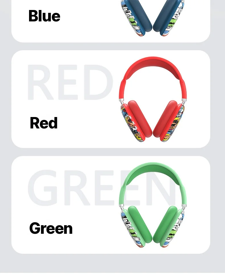 Graffiti Over-Ear Bluetooth Headphones with FM Radio and TF Card Slot