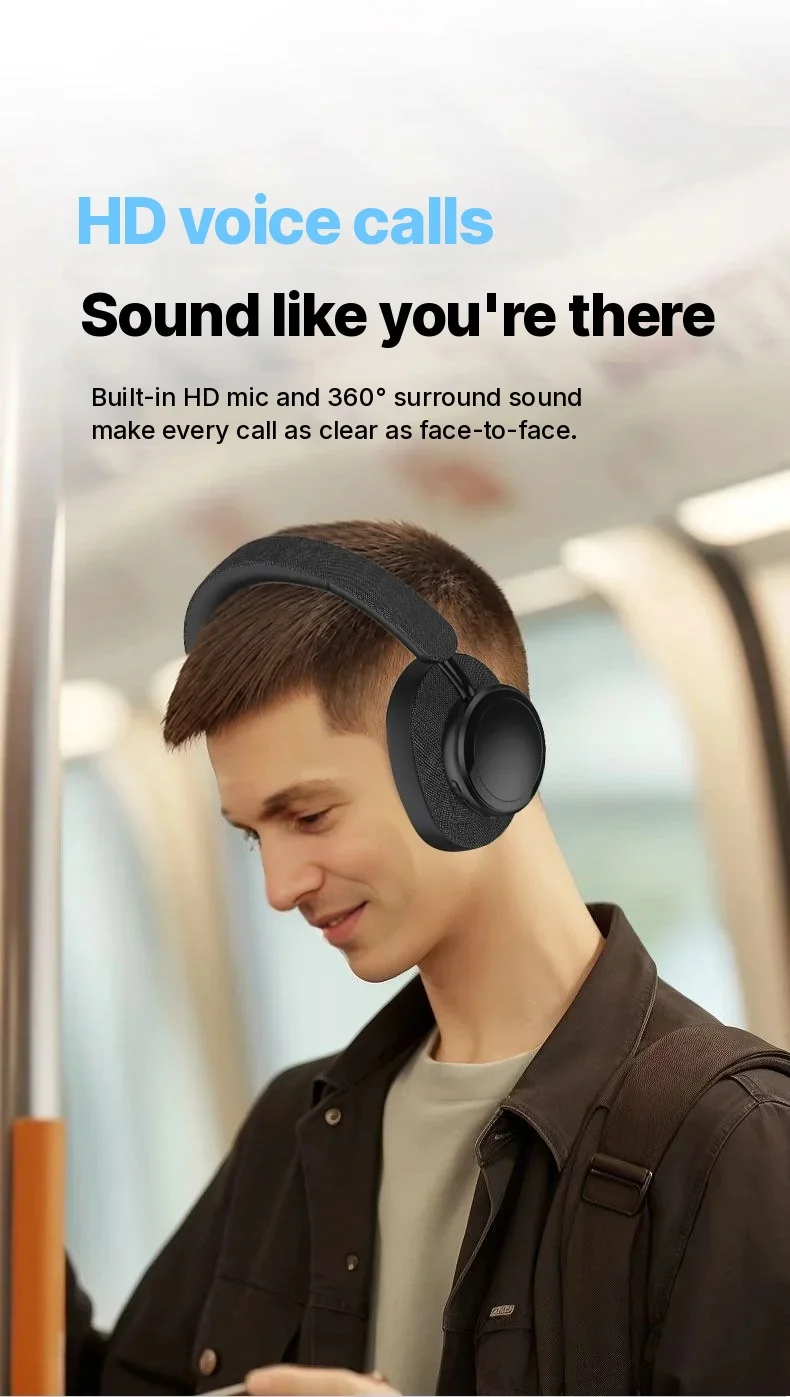 Wireless Bluetooth Over-Ear Headphones with Fabric Finish and Long Battery Life