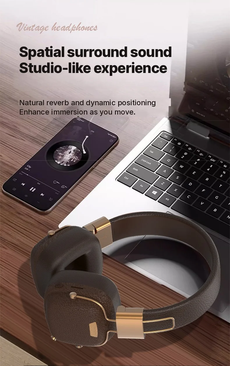 Retro Over-Ear Bluetooth Headphones with EQ Modes and Foldable Design
