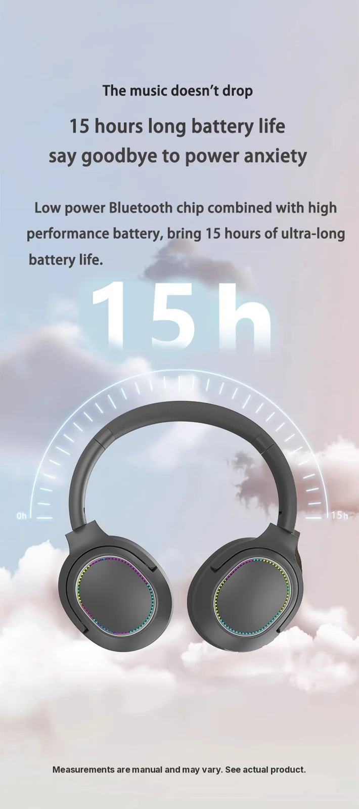 Wireless Over-Ear Bluetooth Headphones with LED Lights and FM Radio