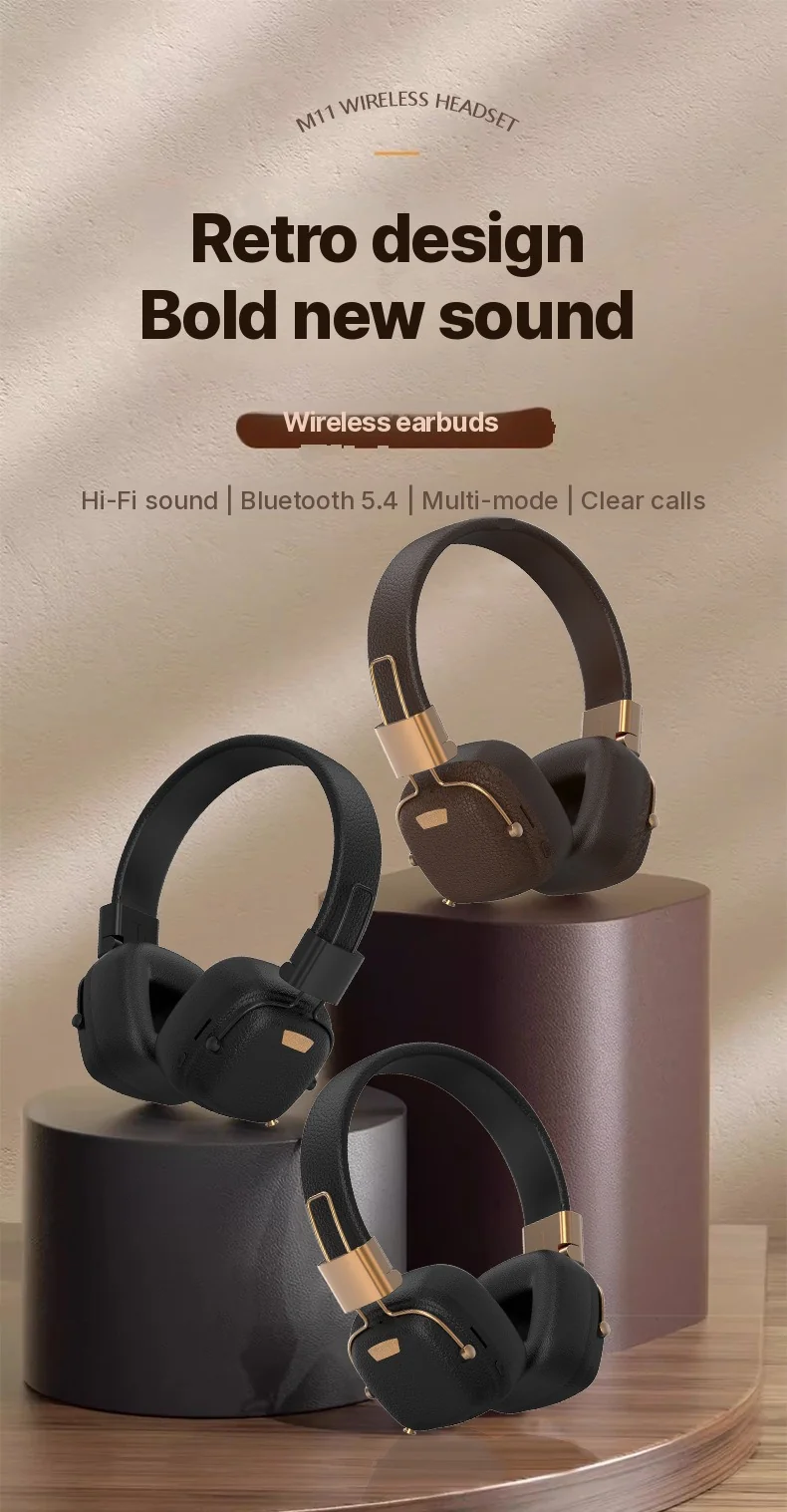Retro Over-Ear Bluetooth Headphones with EQ Modes and Foldable Design