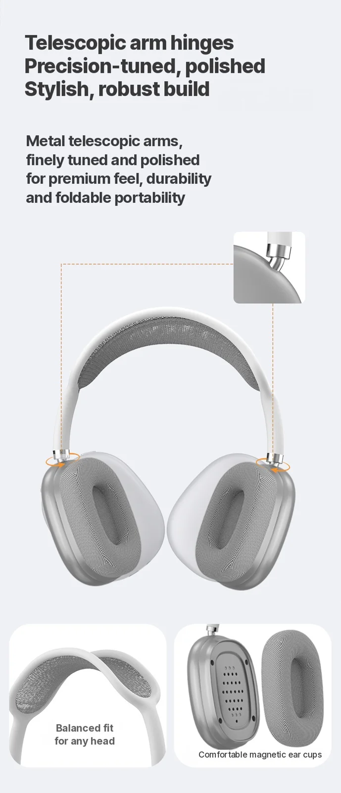 Cuffie Wireless Over-Ear con Padiglioni Magnetici e Archetto in Rete
