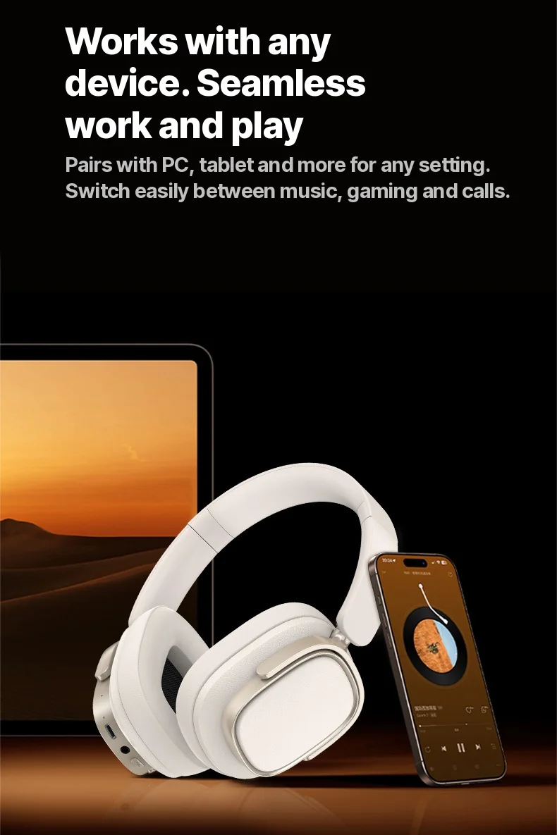 Over-Ear Wireless Headphones with Active Noise Cancelling and 35H Battery