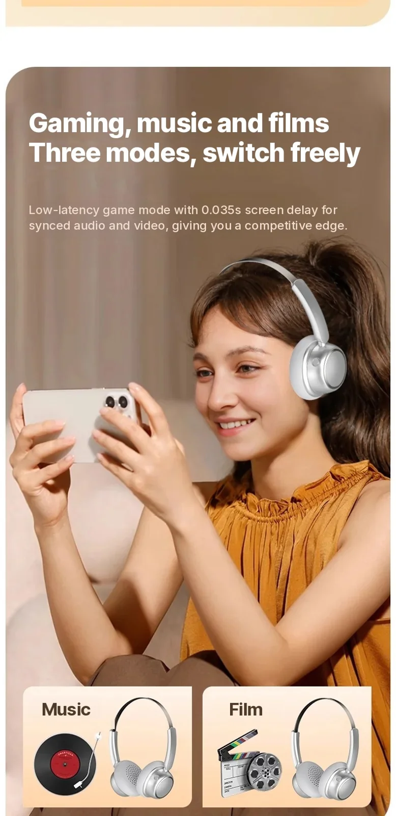 Ретро беспроводные Bluetooth-наушники с металлическим оголовьем и долгим временем работы