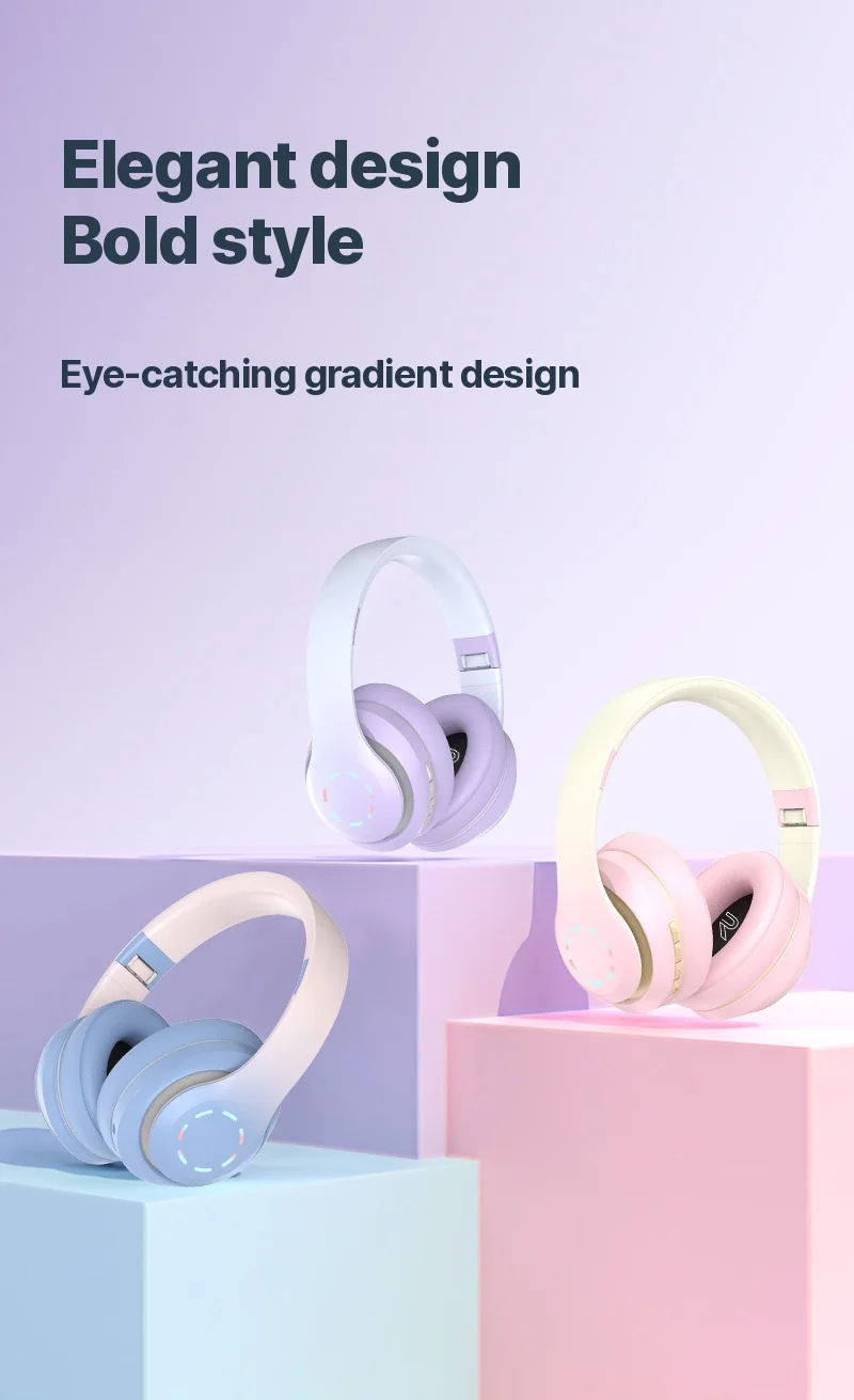 Fon Telinga Tanpa Wayar Over-Ear dengan Lampu LED & Radio FM