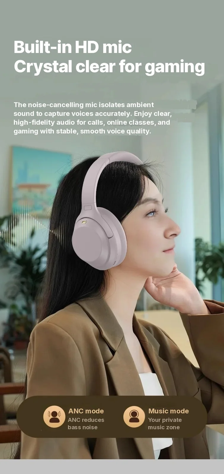 Over-Ear Wireless Bluetooth Headphones with Active Noise Cancelling