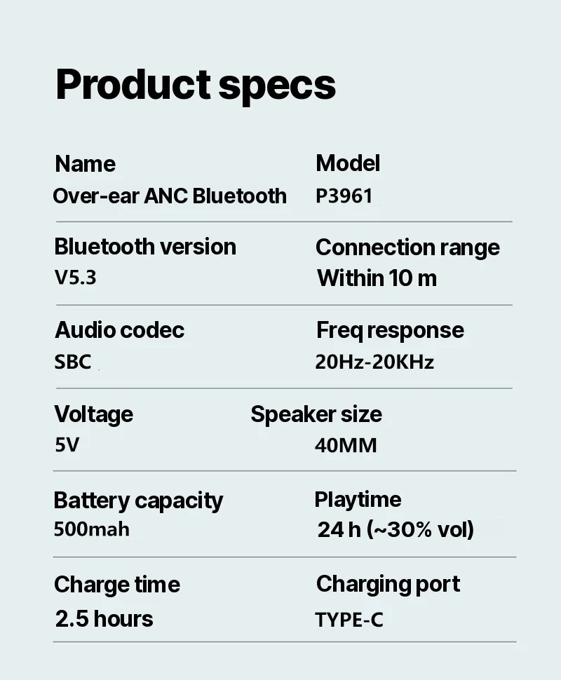 Over-Ear Wireless Headphones with Active Noise Cancelling and Long Battery Life