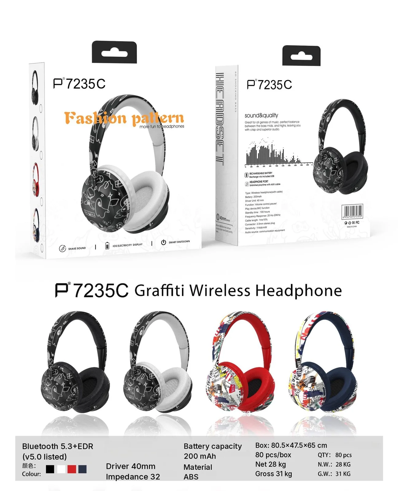 Fon Telinga Tanpa Wayar Over-Ear dengan Bluetooth 5.4 & Slot Kad TF