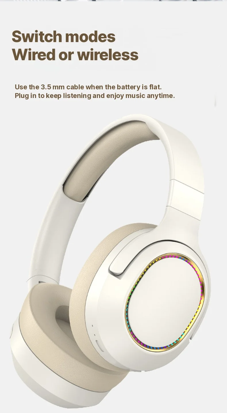 Fones de Ouvido Gamer RGB Sem Fio Bluetooth Over-Ear Estéreo