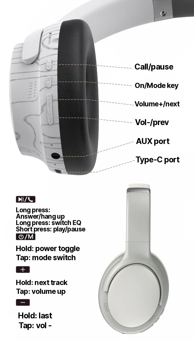 Cuffie Bluetooth Wireless Over-Ear con Multi-EQ e Lunga Autonomia