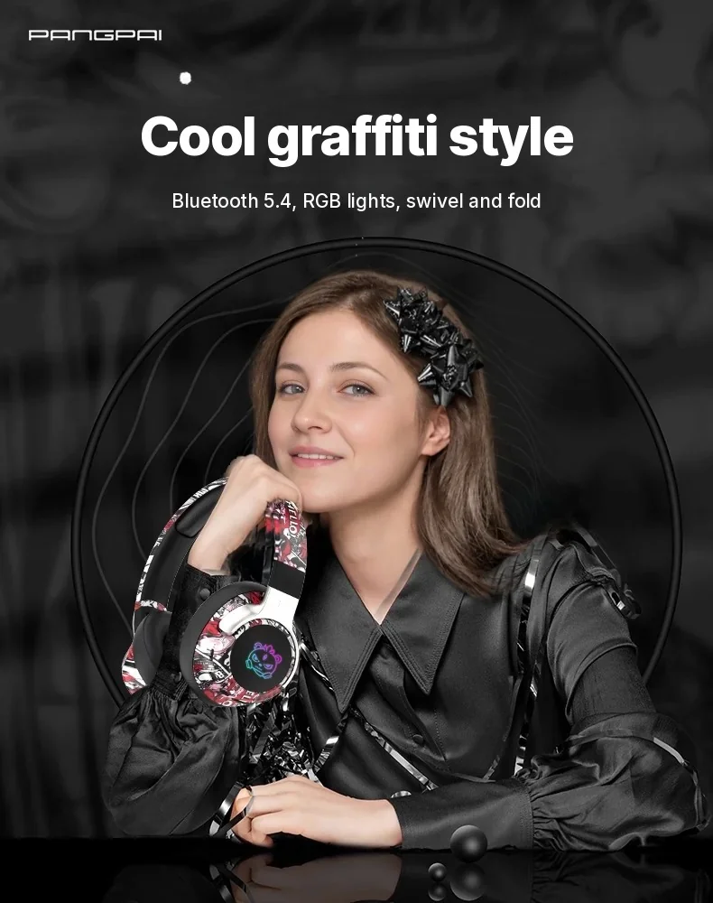 Graffiti Over-Ear Wireless Headphones with FM Radio and Long Battery Life