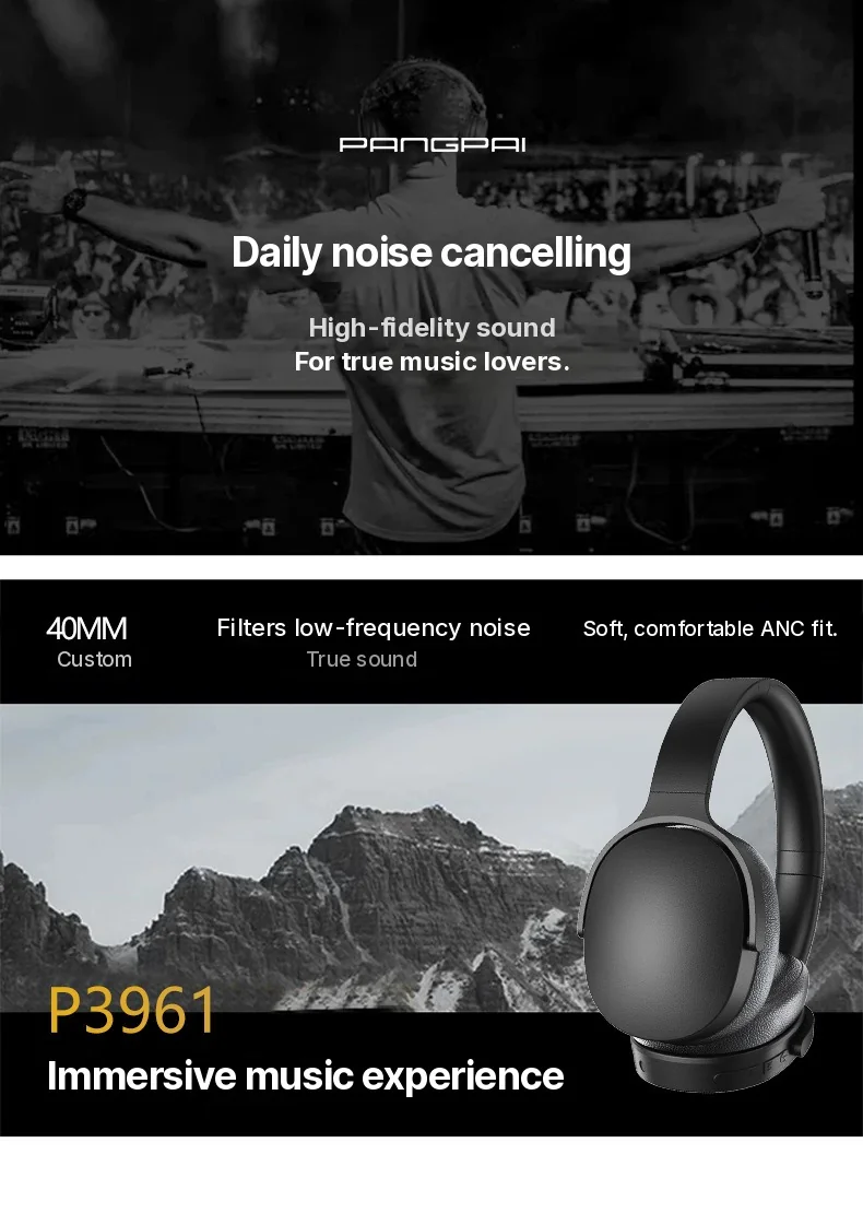 Active Noise Cancelling Wireless Bluetooth Headphones Over-Ear Long Battery Life