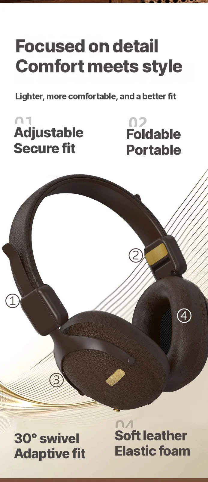 Fon Telinga Over-Ear Tanpa Wayar Retro Dengan Bluetooth 5.4 dan Hayat Bateri Panjang