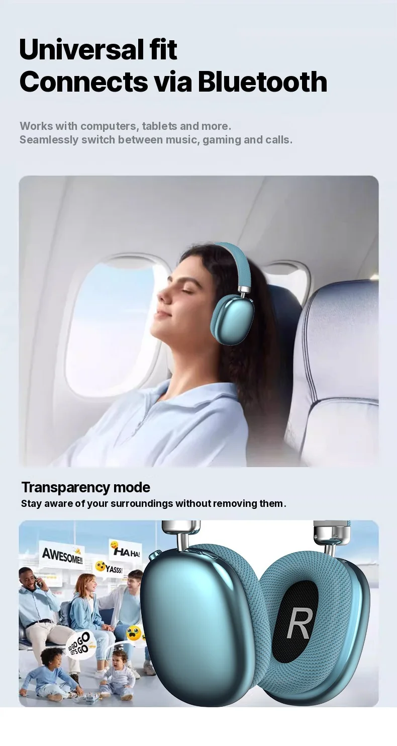 Over-Ear Wireless Bluetooth Headphones with FM Radio and TF Card Slot