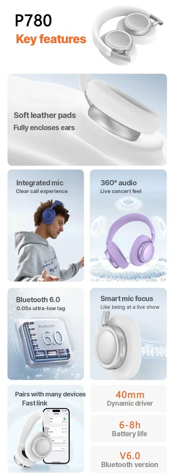 Bezdrôtové Bluetooth slúchadlá s hlbokými basmi a nabíjaním Type-C