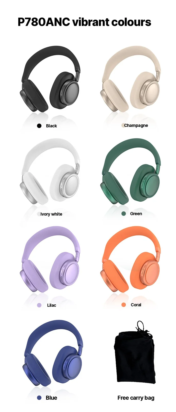 Wireless Over-Ear Headphones with ANC, Foldable Design, 30H Battery