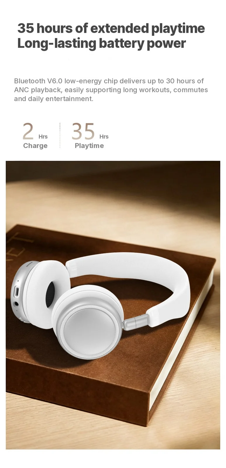 Wireless Over-Ear Headphones with Active Noise Cancelling and 35H Battery