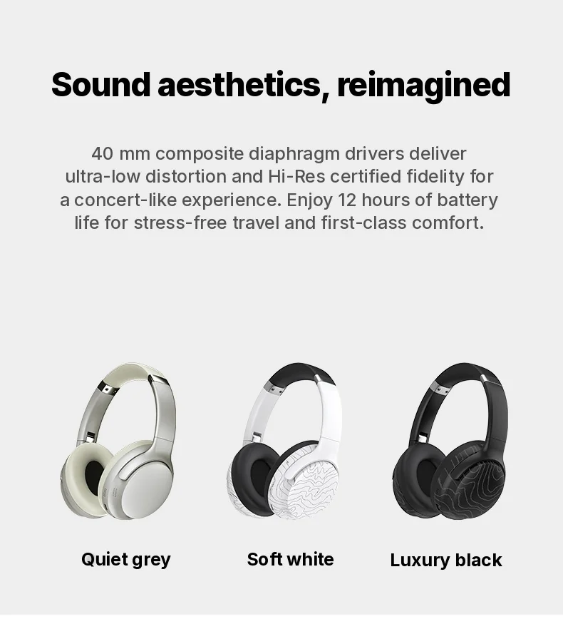 Casque Bluetooth sans fil supra-auriculaire avec micro et modes EQ multiples