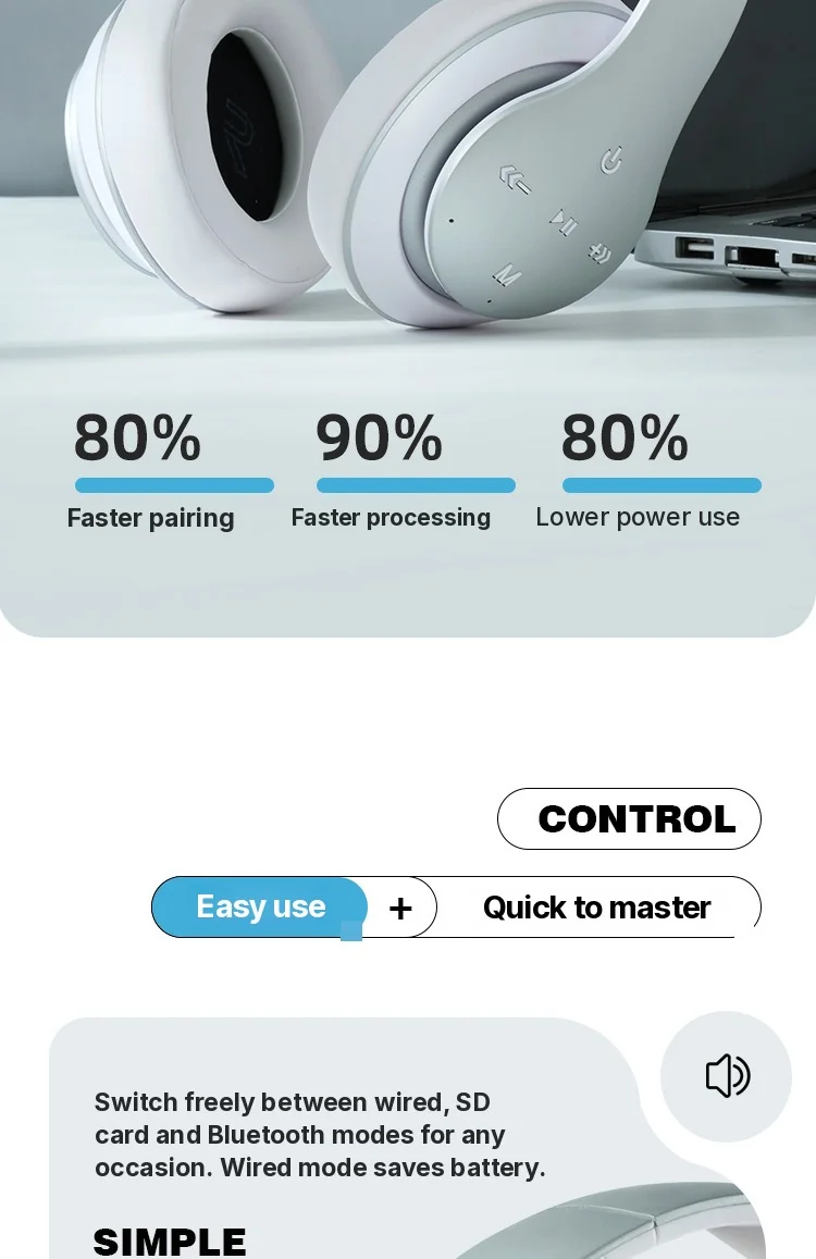 Over-ear draadloze Bluetooth-hoofdtelefoon met lange batterijduur