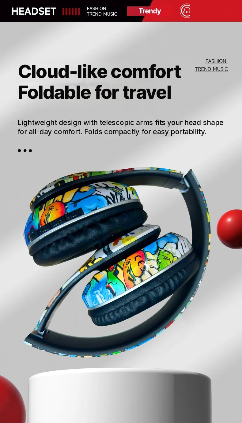 Wireless Bluetooth Over-Ear Headphones with Mic, 40mm Driver, 350mAh Battery