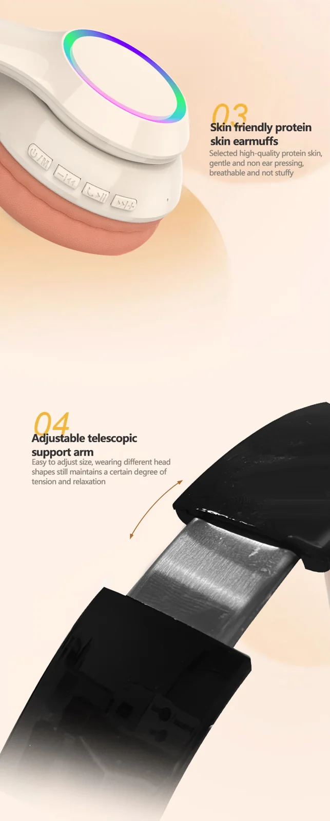 Cuffie Wireless Bluetooth Over-Ear con Luci LED e Microfono