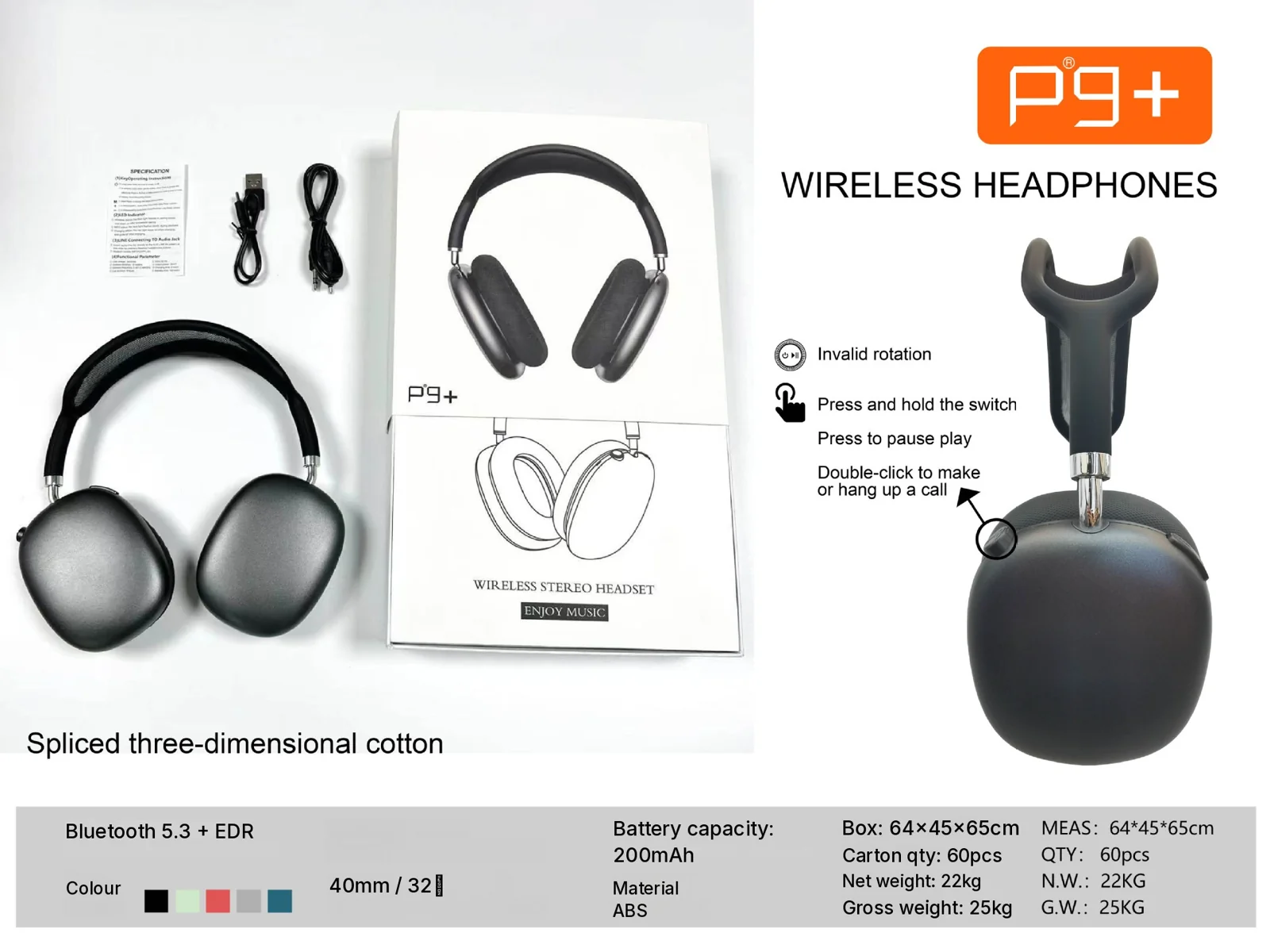 Wireless Bluetooth Headphones with FM Radio and TF Card Slot