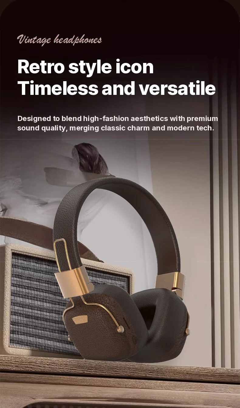 Retro Over-Ear Bluetooth Headphones with EQ Modes and Foldable Design
