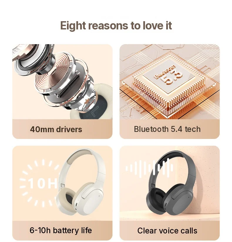 On-ear Bluetooth-hörlurar med bas, AUX och TF-kortstöd