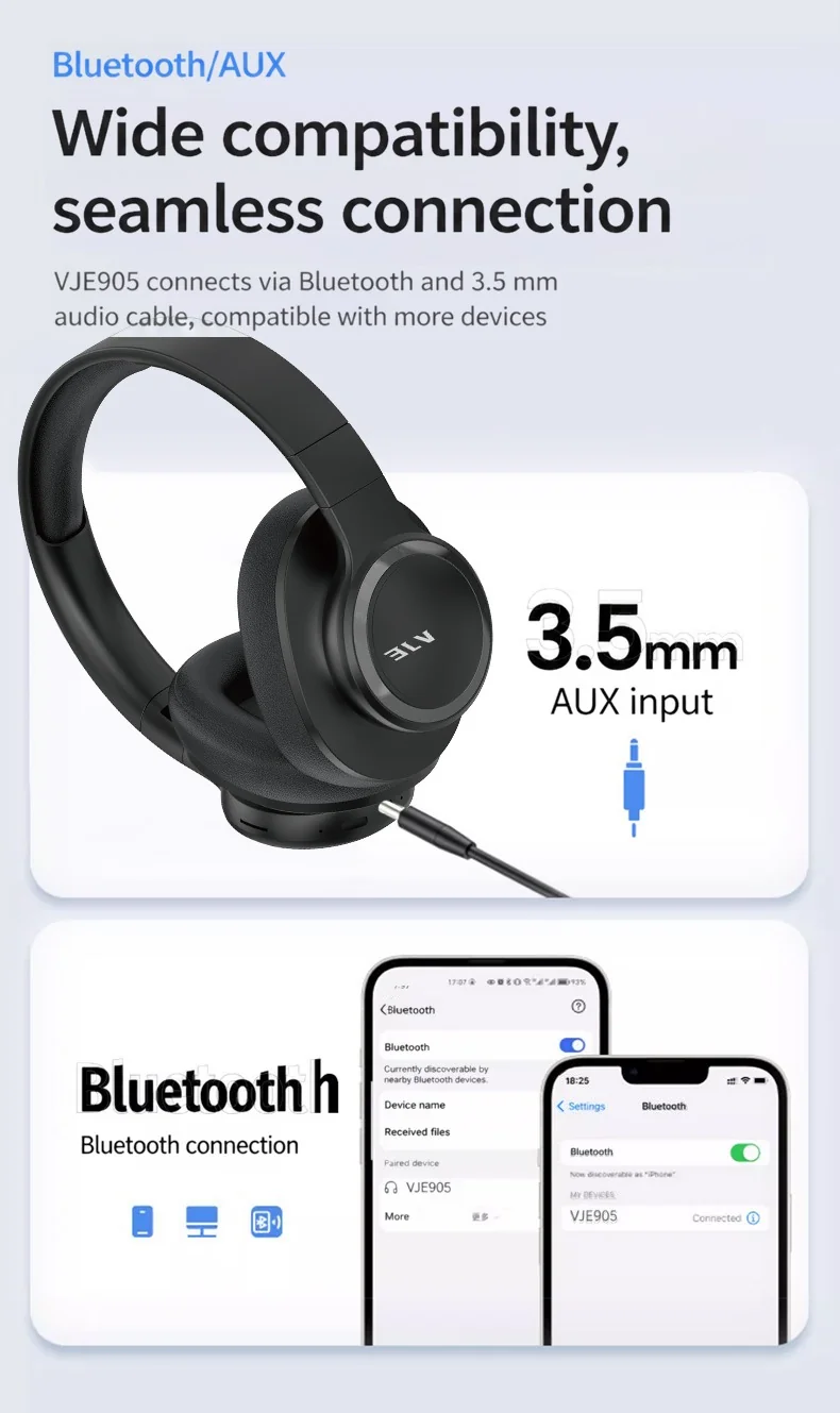 Wireless Over-Ear-Kopfhörer mit langer Akkulaufzeit und Bluetooth 5.4