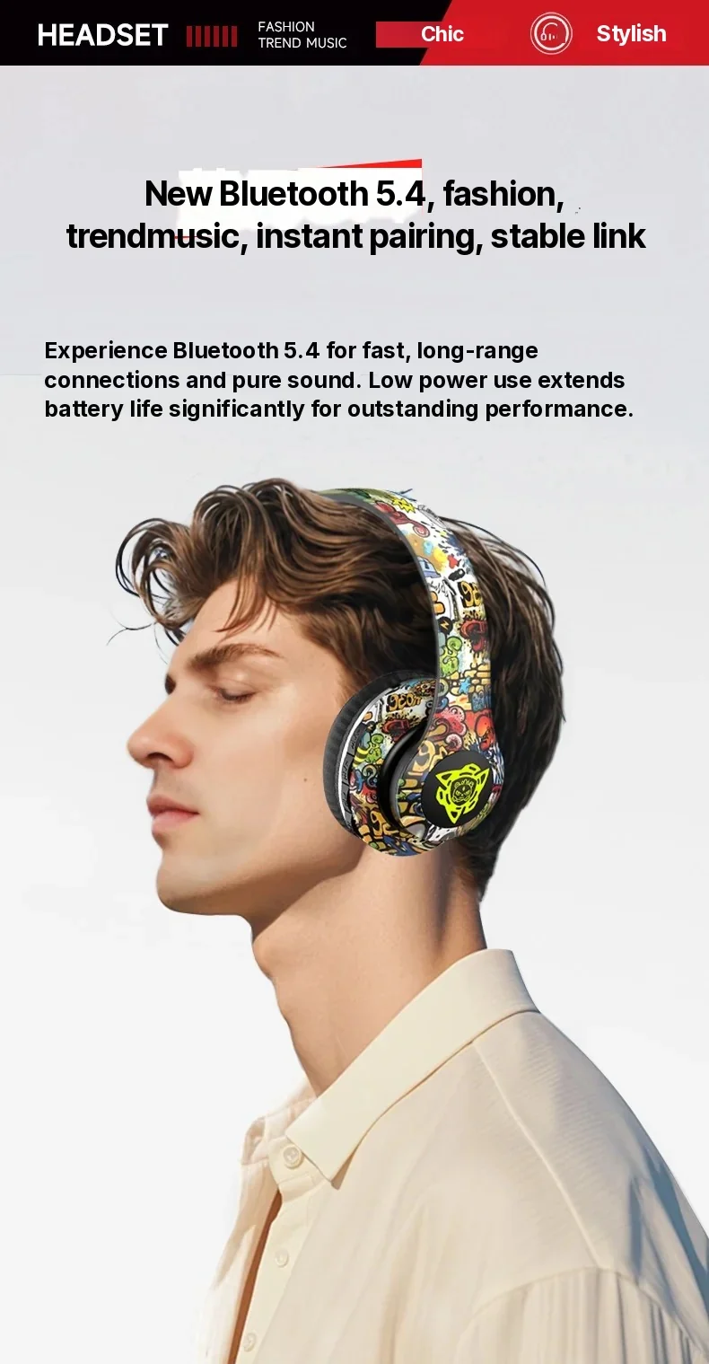 Wireless Bluetooth Over-Ear Headphones with Mic, 40mm Driver, 350mAh Battery