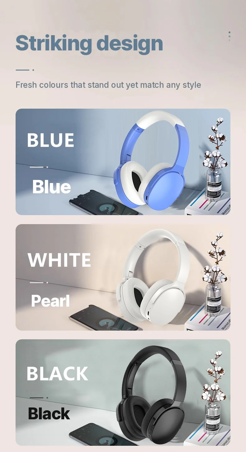 Fon Telinga Bluetooth Over-Ear Tanpa Wayar dengan Hayat Bateri Panjang