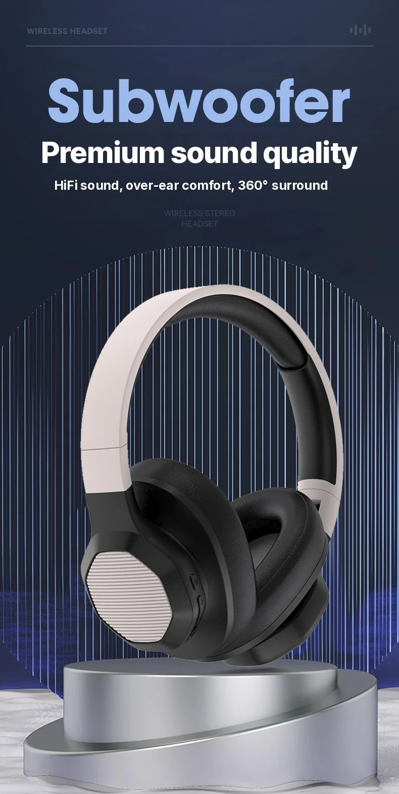 Over-Ear Bluetooth Headphones with FM Radio and TF Card Slot