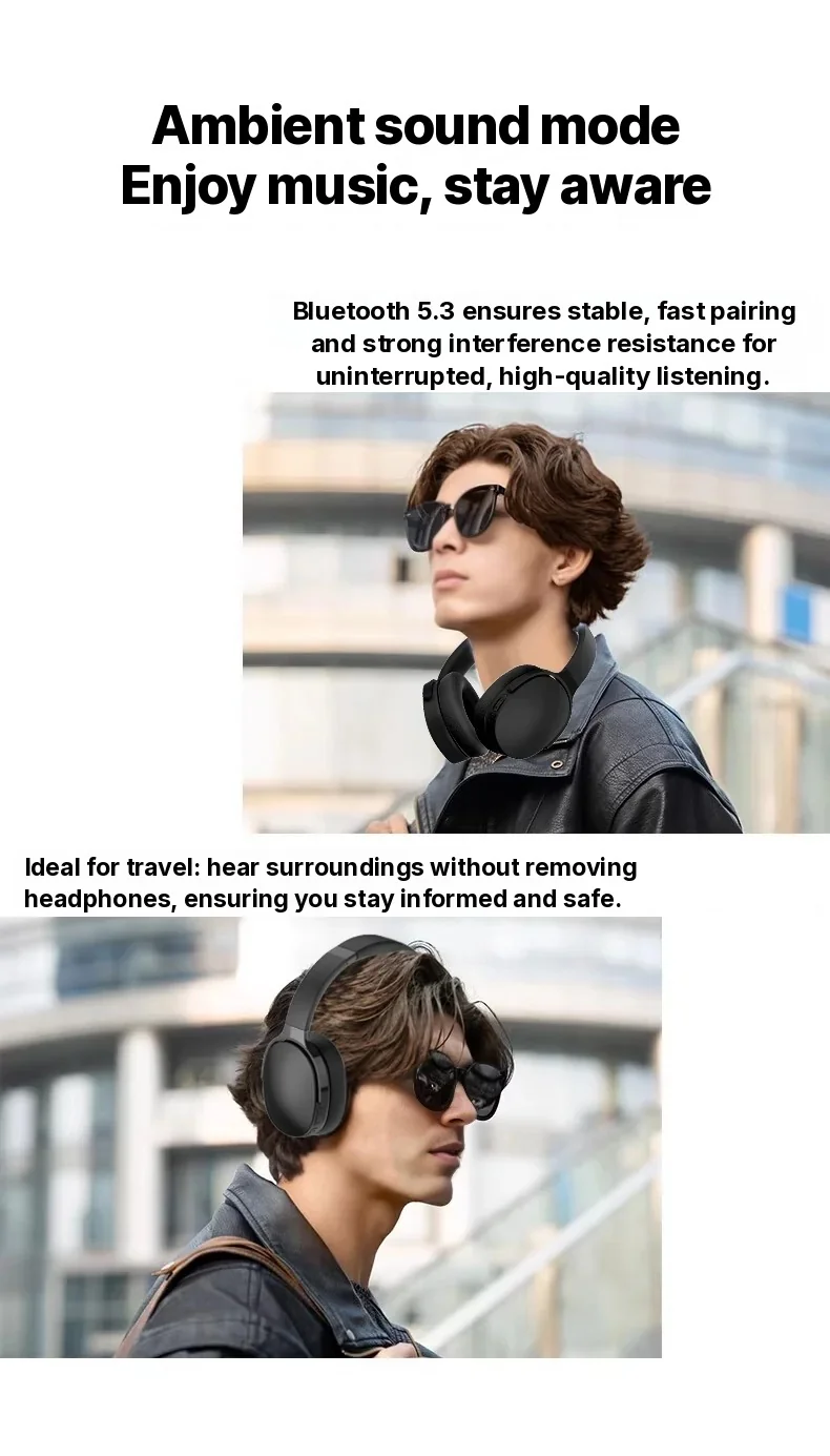 Fones de Ouvido Bluetooth Sem Fio Over-Ear com Três Modos EQ e Microfone
