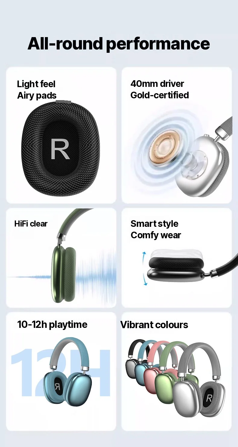 Over-Ear Wireless Bluetooth Headphones with FM Radio and TF Card Slot