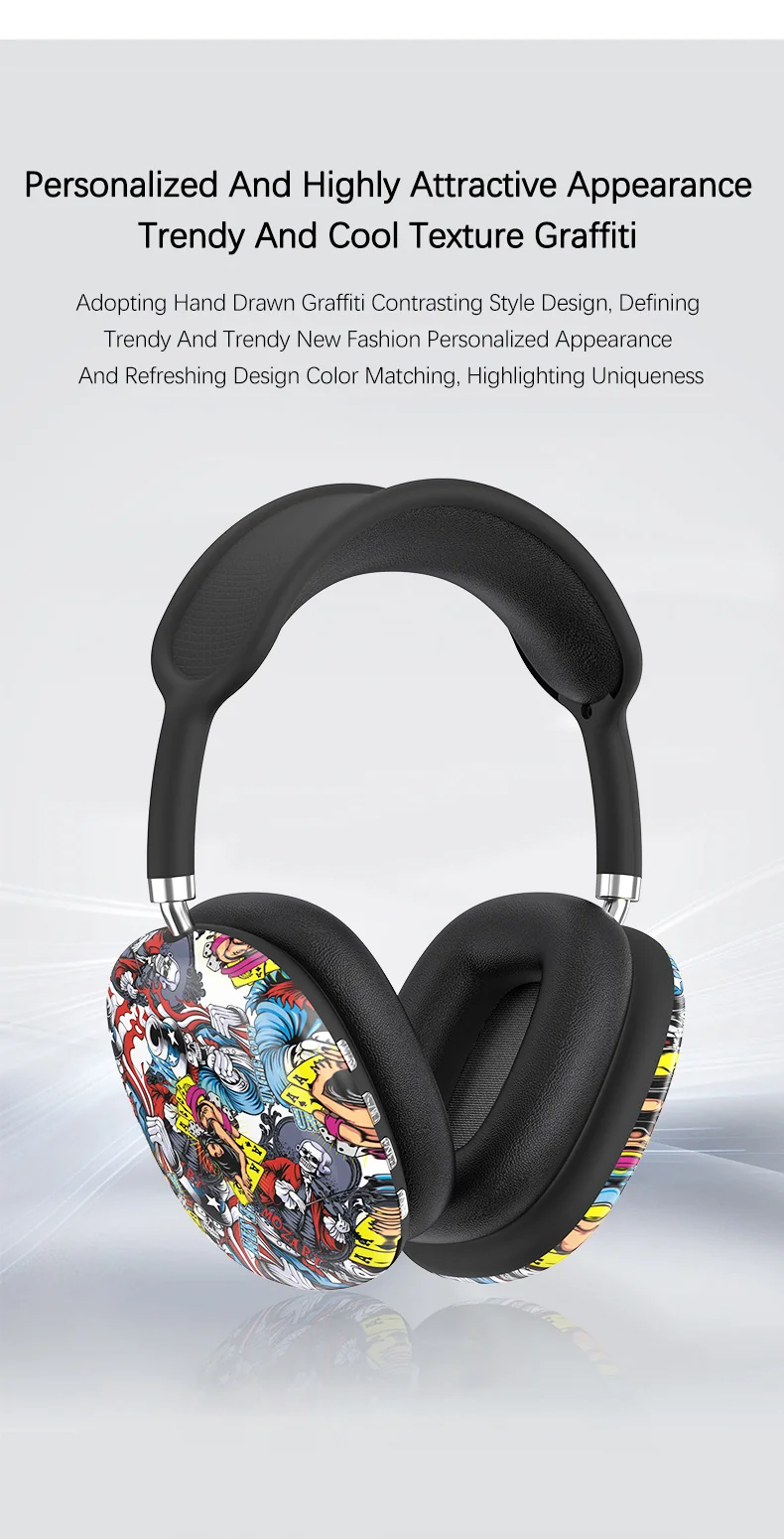 Graffiti Over-Ear Wireless Headphones with TF Card and AUX