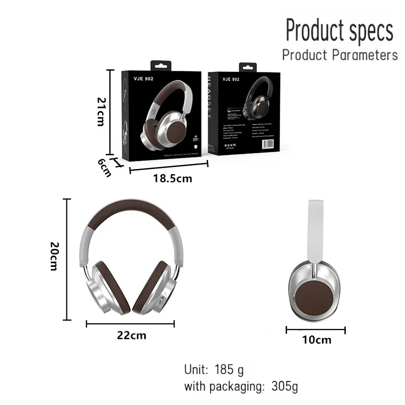 Retro Over-Ear Wireless Bluetooth Headphones with FM Radio and TF Card Slot