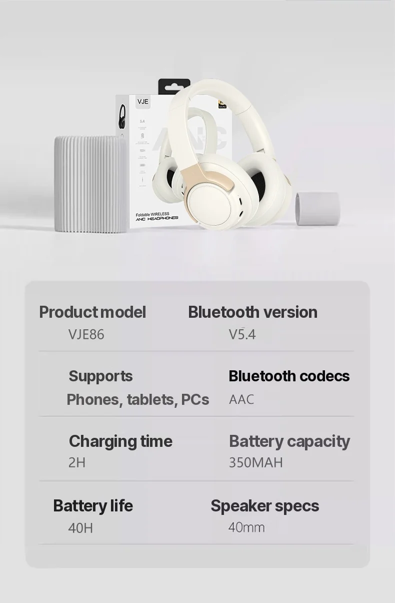 Active Noise Cancelling Over-Ear Bluetooth Headphones Wireless