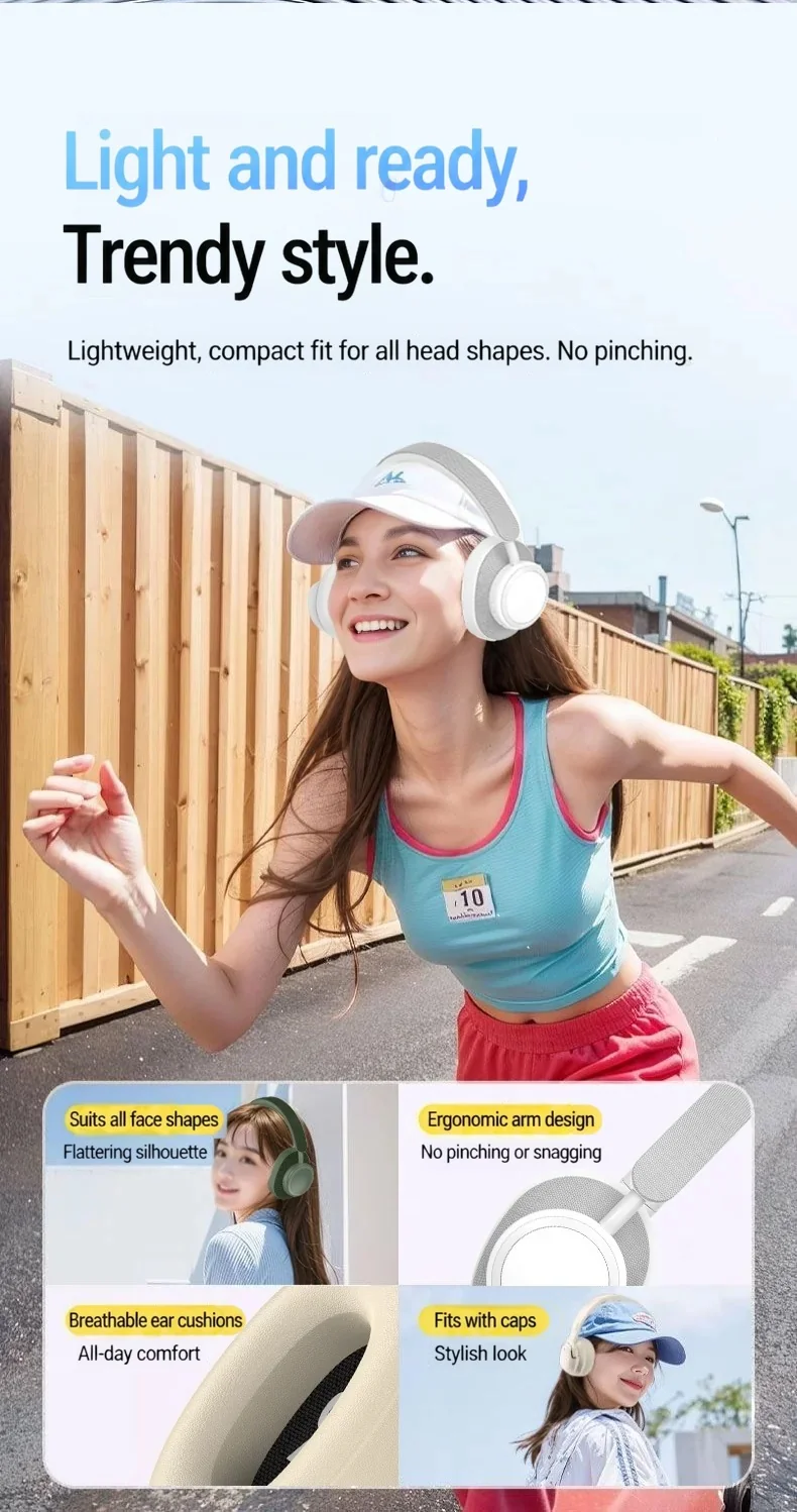Wireless Bluetooth Over-Ear Headphones with Fabric Finish and Long Battery Life