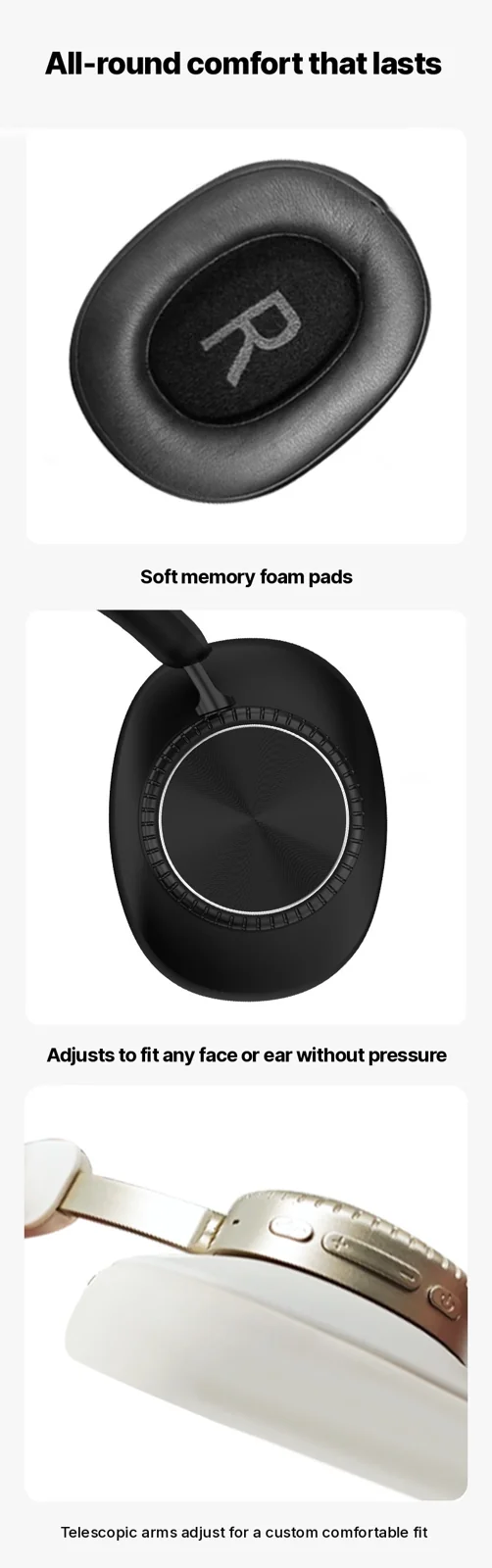 Cuffie Wireless Over-Ear con Cancellazione Attiva del Rumore e Batteria da 35H