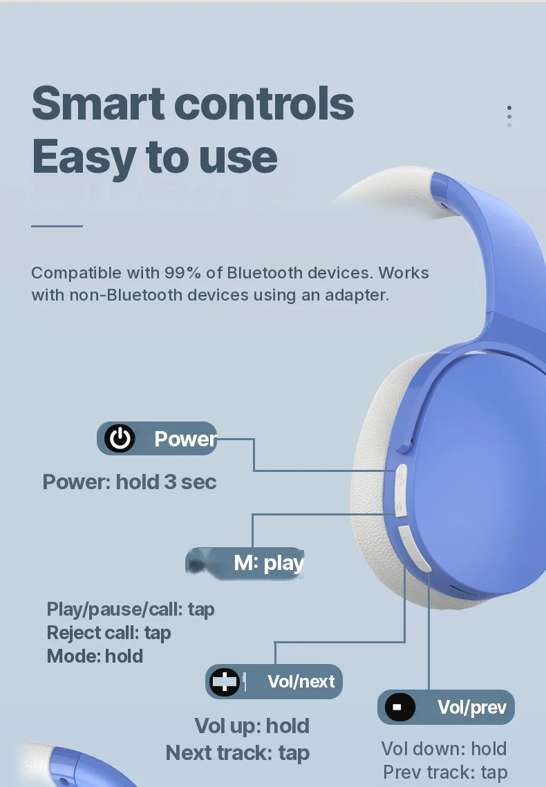 Fon Telinga Bluetooth Over-Ear Tanpa Wayar dengan Hayat Bateri Panjang