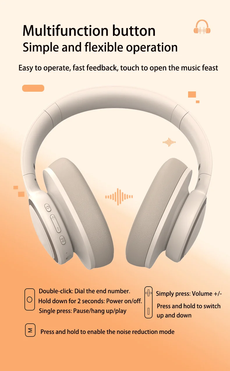Over-Ear Bluetooth Headphones with Active Noise Cancelling and Mic