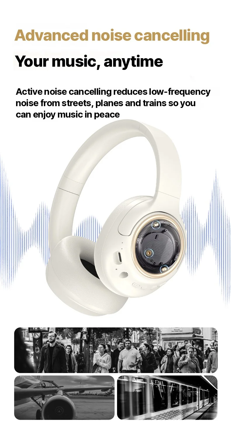 Active Noise Cancelling Wireless Headphones with Mic, 35H Battery