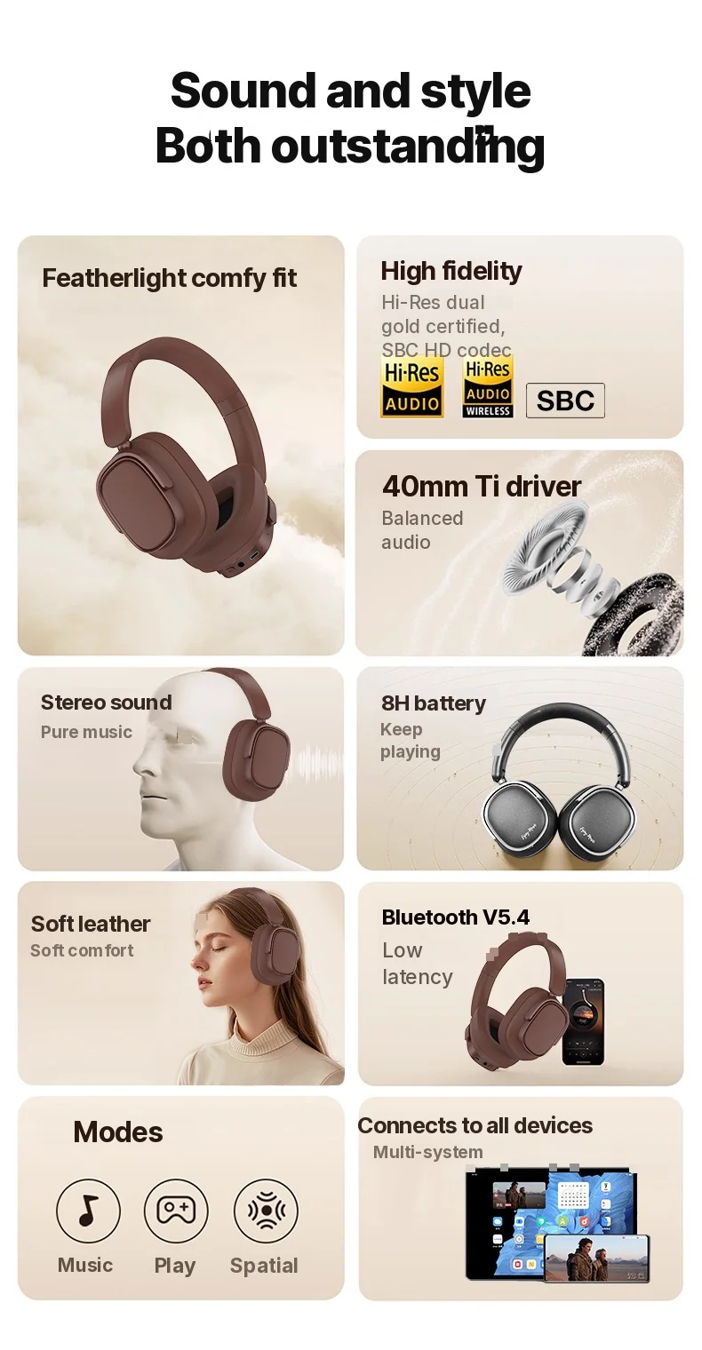 Fones de Ouvido Bluetooth Retro Circum-auriculares com Cancelamento Ativo de Ruído